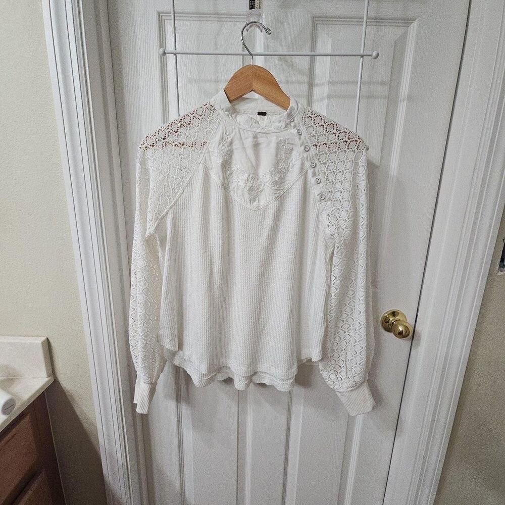 Free People White Lace Long Sleeve Blouse Size Small